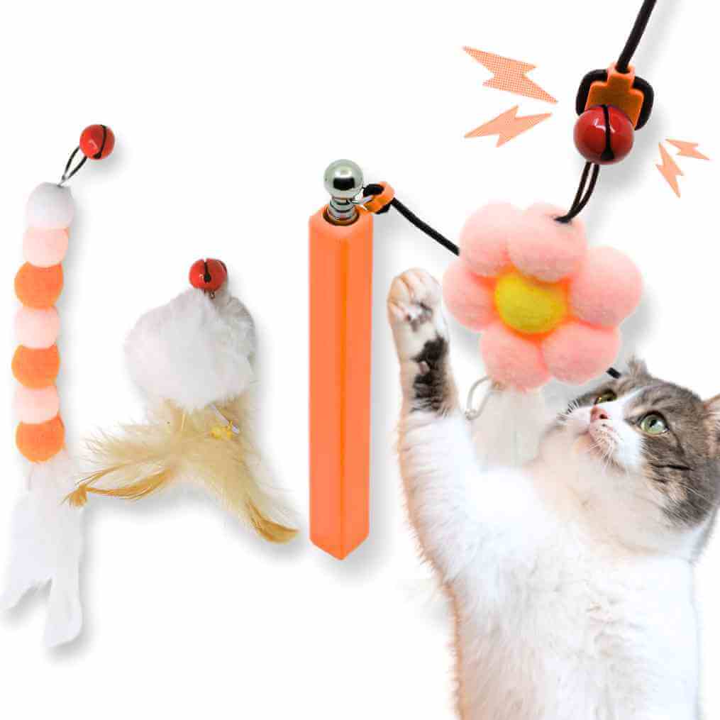 compact cat wand, short cat wand, travel-friendly cat toy, portable cat wand, small cat wand toy, collapsible cat wand, magnetic cat wand compact, #color_orange
