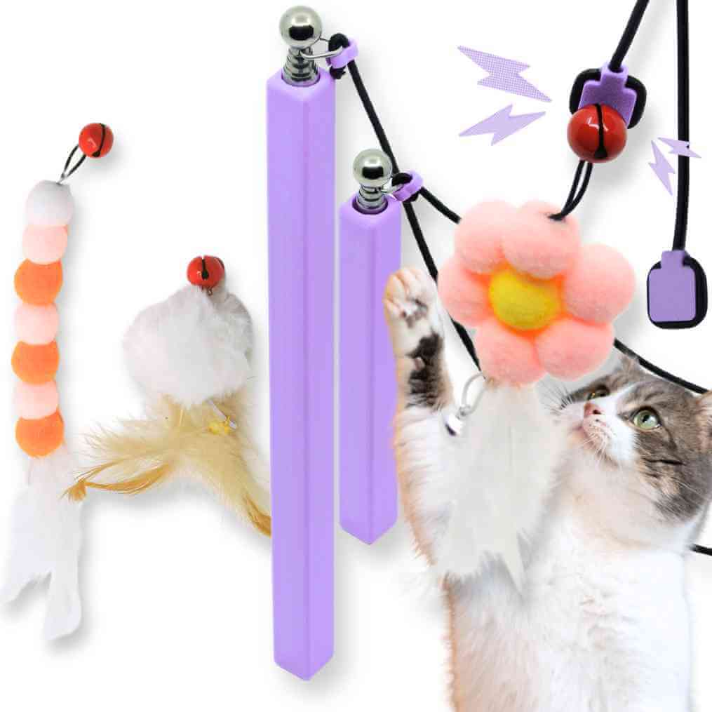 cat wand combo, compact and max cat wand, multi-size cat wand set, magnetic cat wand combo, versatile cat toy set, interactive cat wand set, #color_lilac-purple