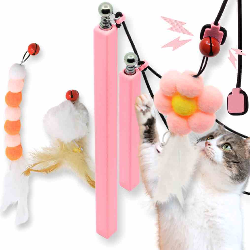 cat wand combo, compact and max cat wand, multi-size cat wand set, magnetic cat wand combo, versatile cat toy set, interactive cat wand set, #color_pink