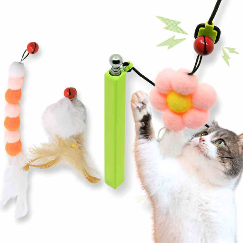 compact cat wand, short cat wand, travel-friendly cat toy, portable cat wand, small cat wand toy, collapsible cat wand, magnetic cat wand compact, #color_apple-green