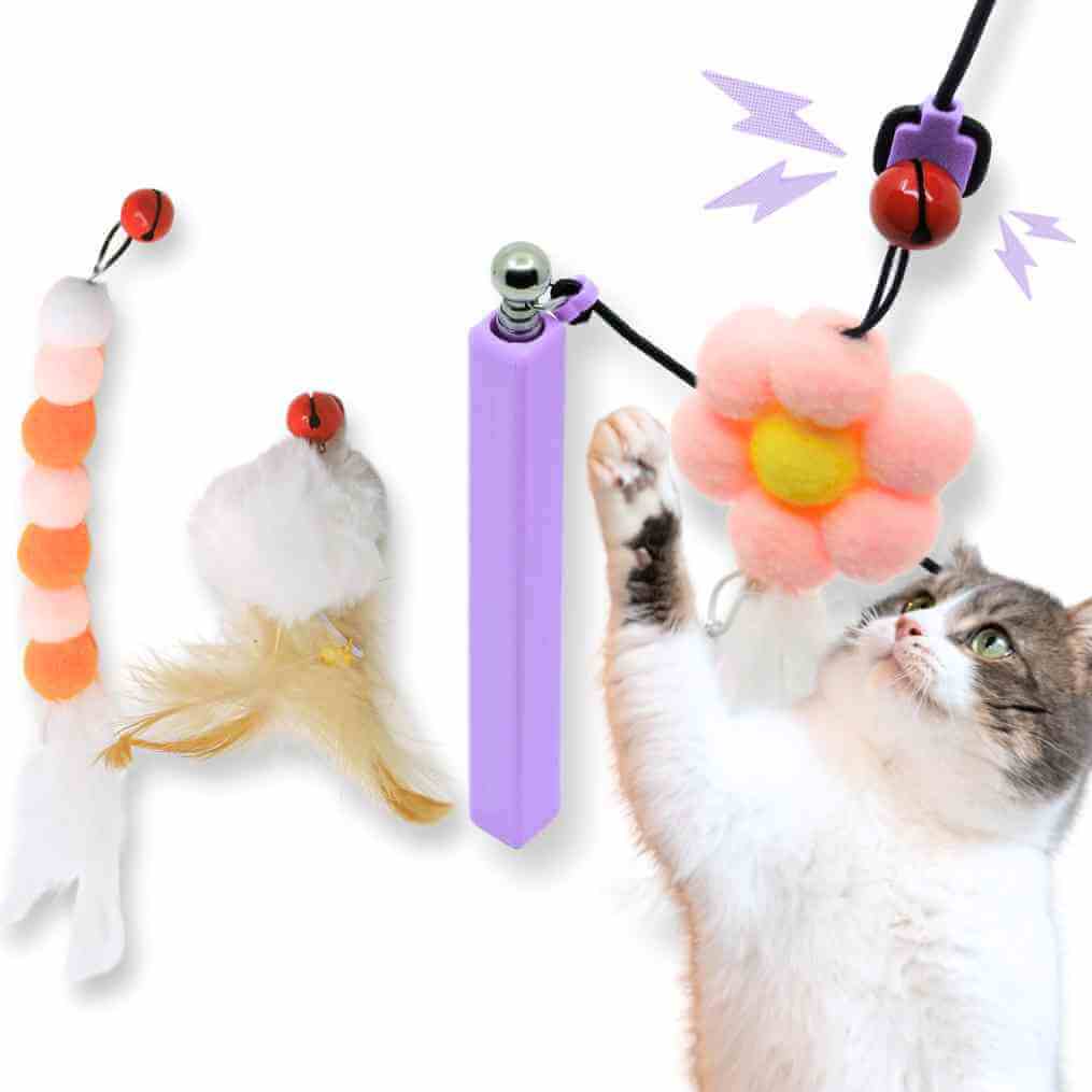 compact cat wand, short cat wand, travel-friendly cat toy, portable cat wand, small cat wand toy, collapsible cat wand, magnetic cat wand compact, #color_lilac-purple