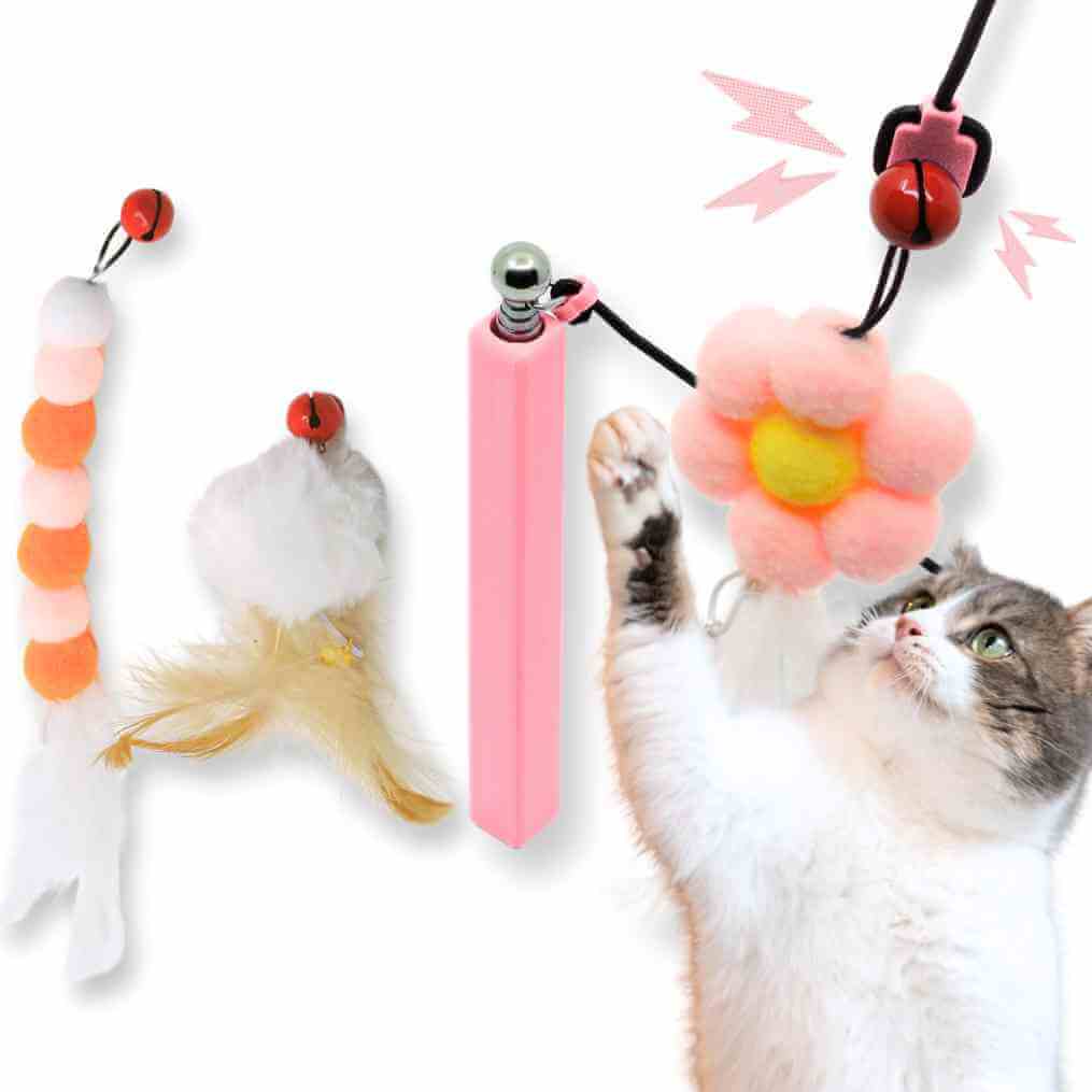 compact cat wand, short cat wand, travel-friendly cat toy, portable cat wand, small cat wand toy, collapsible cat wand, magnetic cat wand compact, #color_pink