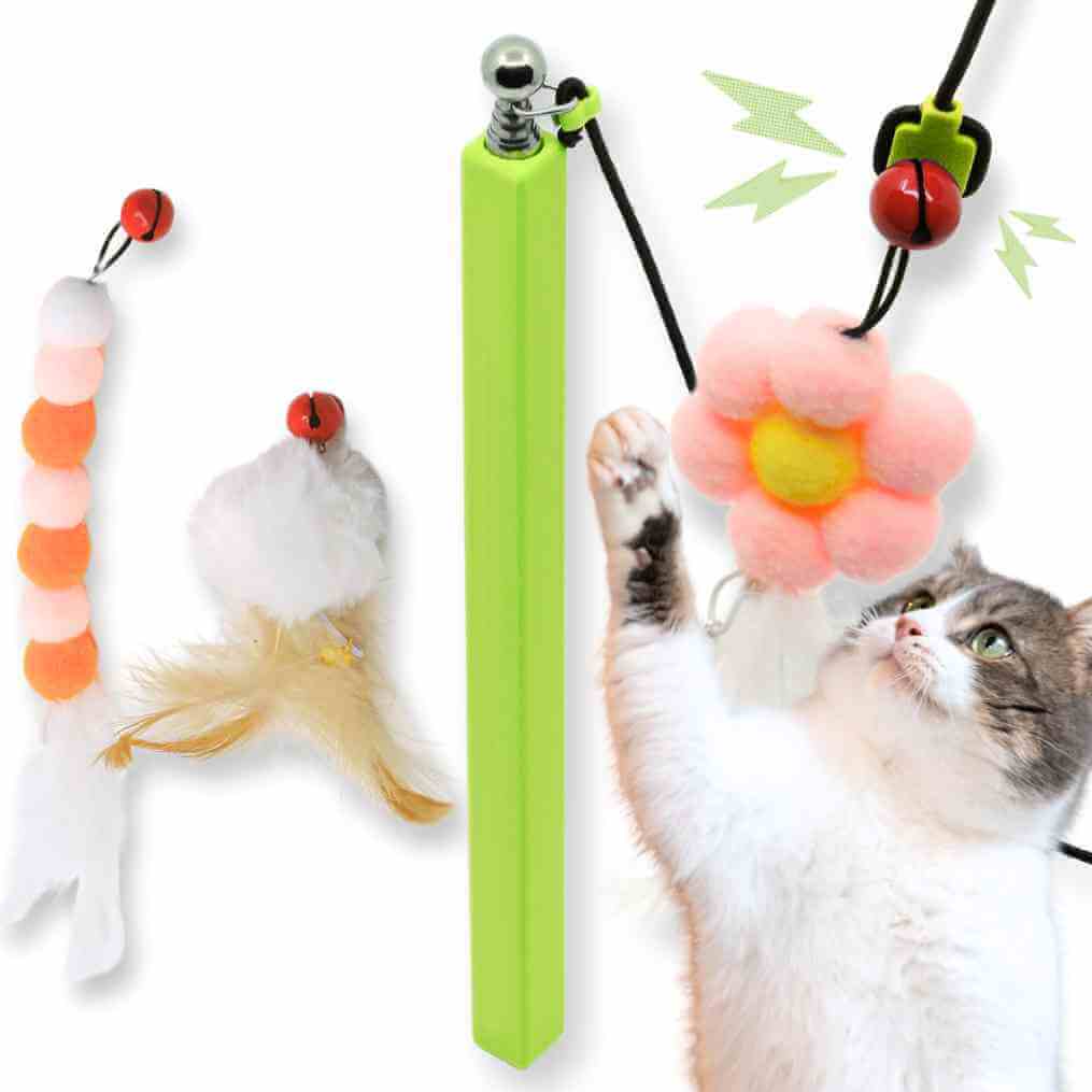 long cat wand, extended cat wand, interactive cat wand, adjustable cat wand, large cat toy, magnetic cat wand max, high-reach cat toy, #color_apple-green