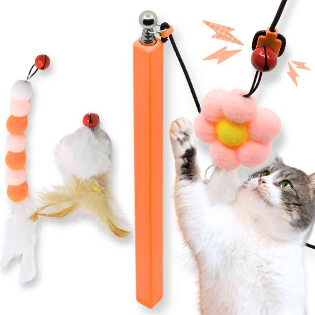 long cat wand, extended cat wand, interactive cat wand, adjustable cat wand, large cat toy, magnetic cat wand max, high-reach cat toy, #color_orange