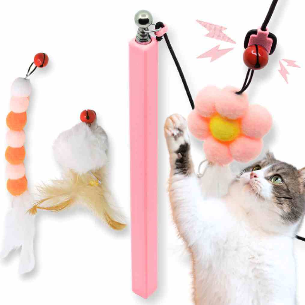 long cat wand, extended cat wand, interactive cat wand, adjustable cat wand, large cat toy, magnetic cat wand max, high-reach cat toy, #color_pink